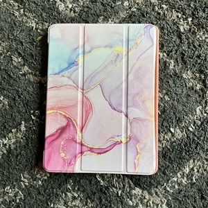 iPad 9th Gen Case, Pencil Holder on Side, Pink Marble